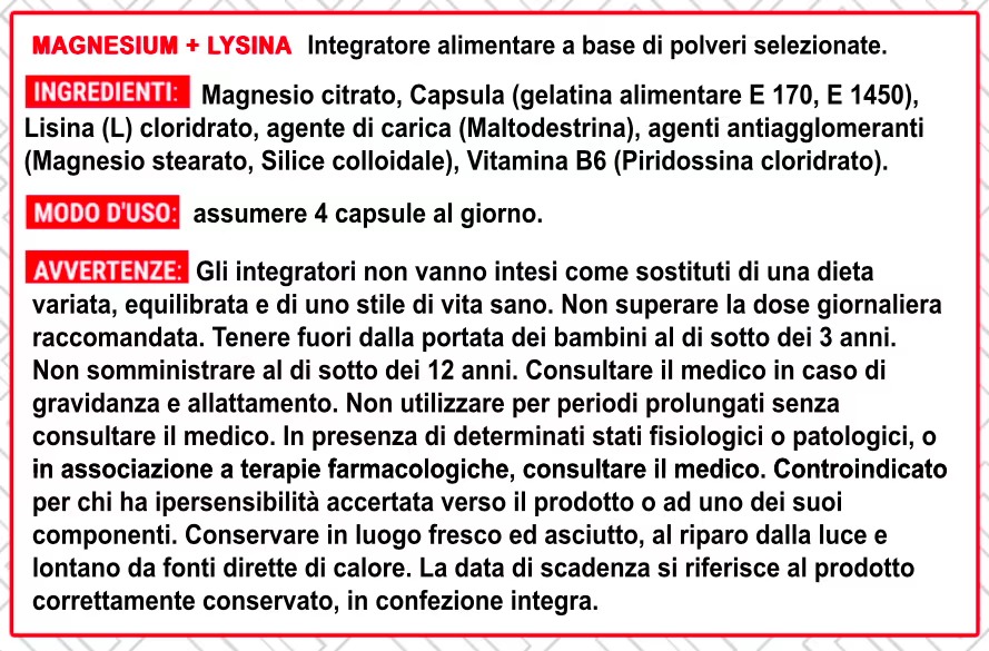 Ingredienti magnesio + lisyna