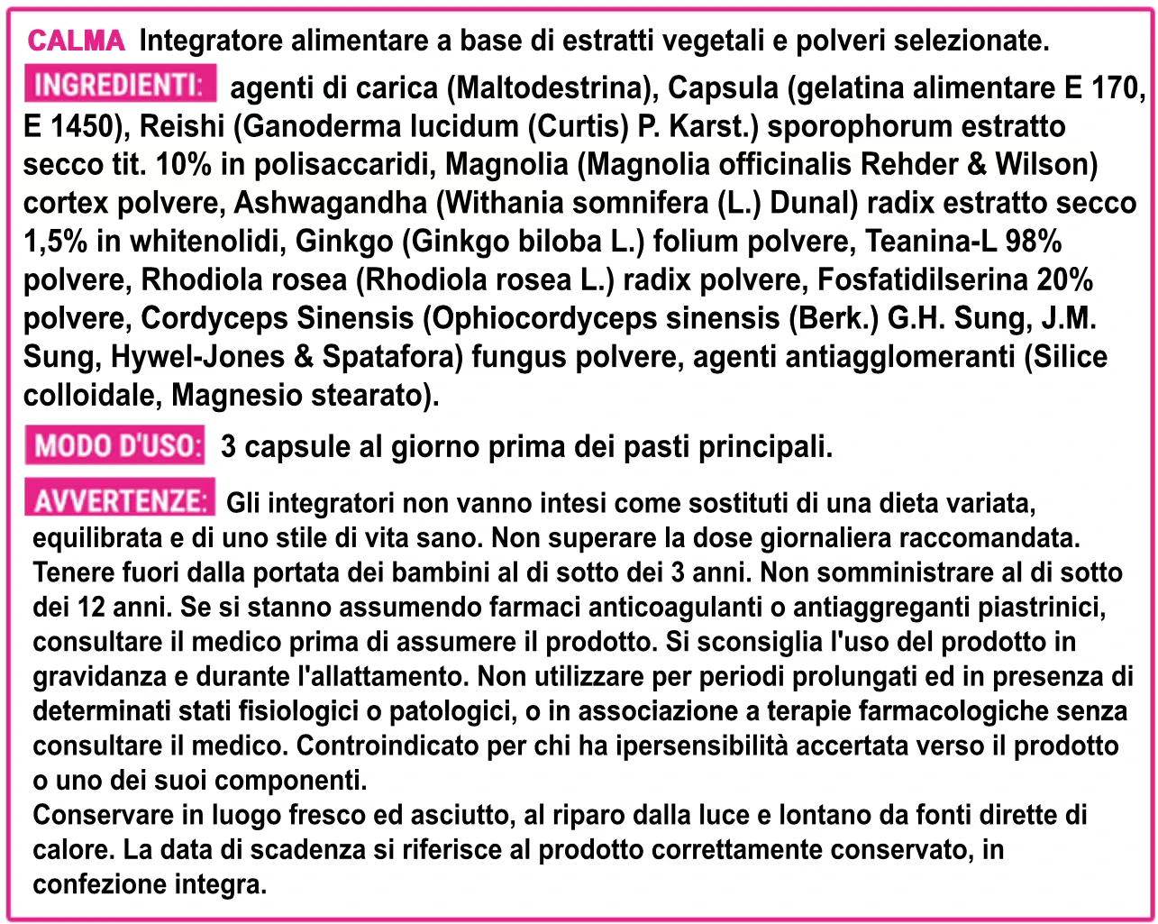 Ingredienti Calma - Model Supps