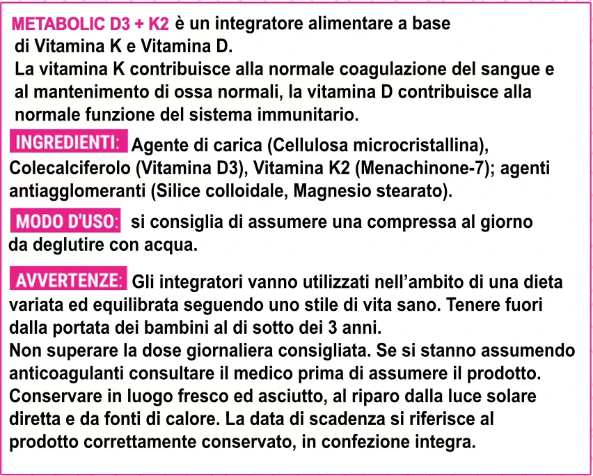 Ingredienti Metabolic D3+K2