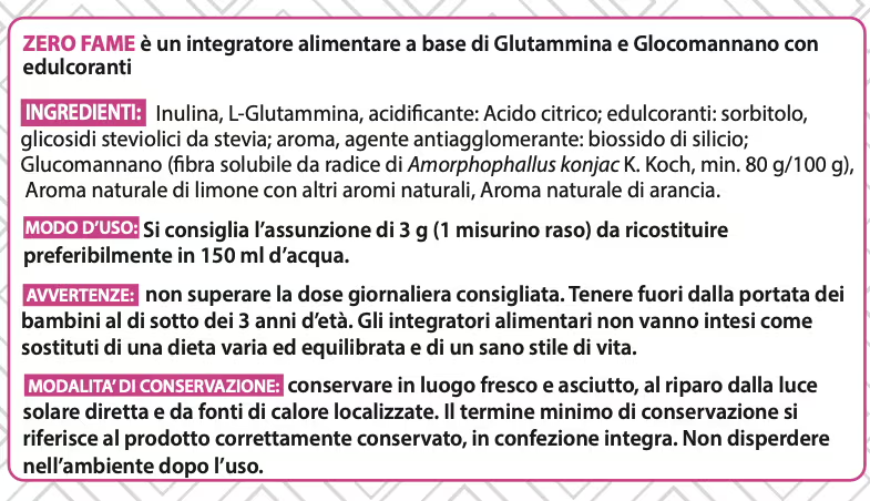 Ingredienti Zero Fame Model Supps